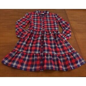 Boden Girls Madeline Long Sleeve Dress in red check tartan Girls size 11/12 EUC